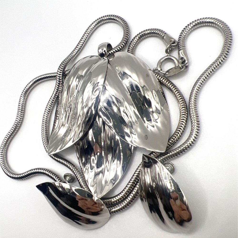Vtg Large Napier 3 Leaf Pendant Screwback Clip-On‎ Earrings 24" 3mm Snake Chain